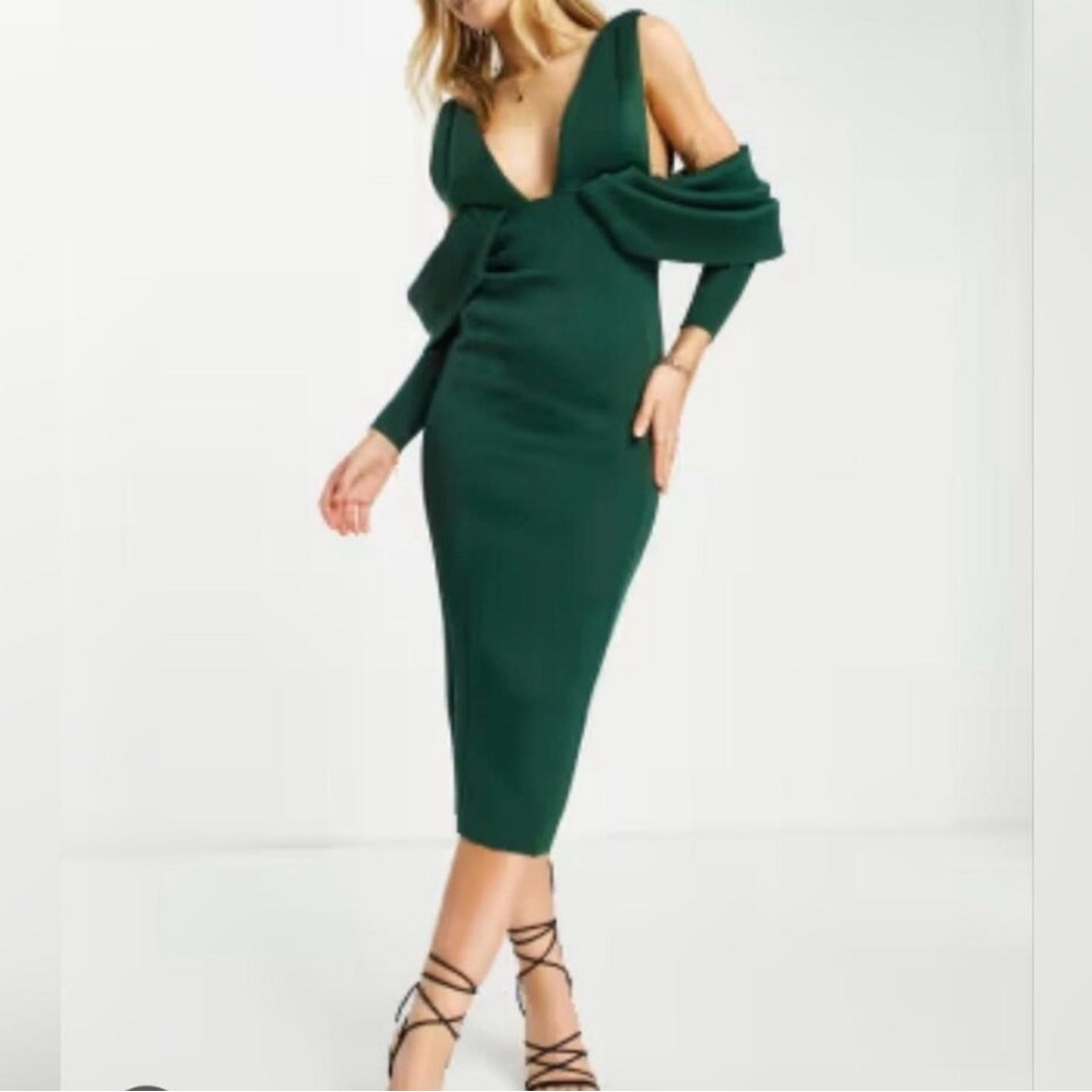 ASOS Emerald Green Midi Dress Elegant Wedding Guest Formal